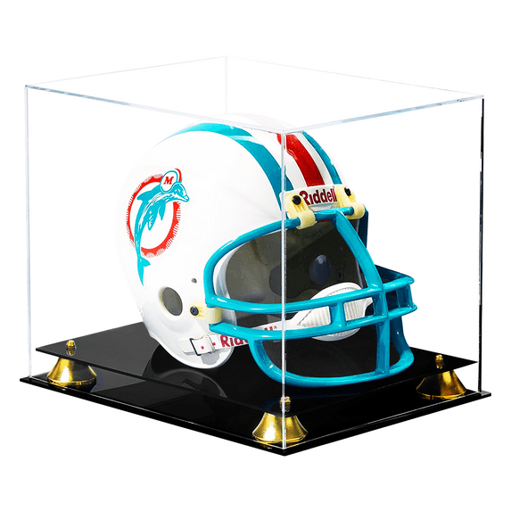 PENNZONI Clear Acrylic Football Helmet Display Case w/ Black Acrylic Base & Gold Risers, Full Size, Clear Back