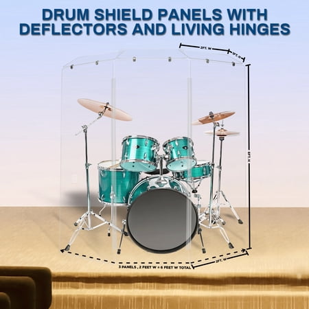 PENNZONI Drum Shield, 3 Panels & Deflectors w/ Living Hinges, 6 ft Clear Acrylic Panels
