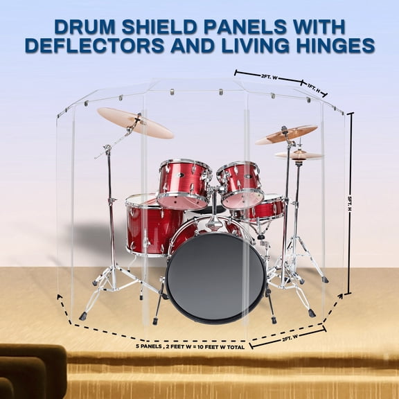 PENNZONI Drum Shield, 5 Panels & Deflectors w/ Living Hinges, 5 ft Clear Acrylic Panels