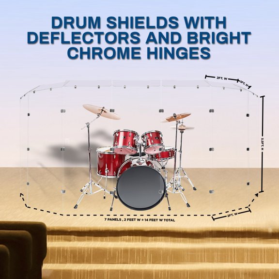 PENNZONI Drum Shield, 7 Panels & Deflectors w/ Chrome Hinges, 5.5 ft. Clear Acrylic Panels