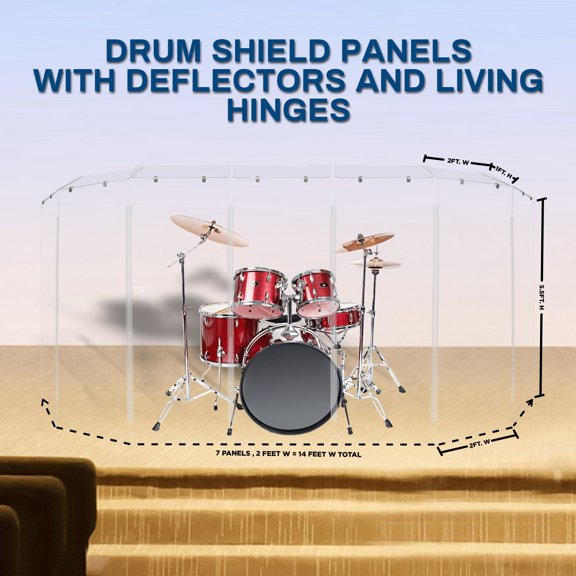 PENNZONI Drum Shield, 7 Panels & Deflectors w/ Living Hinges, 5.5 ft Clear Acrylic Panels