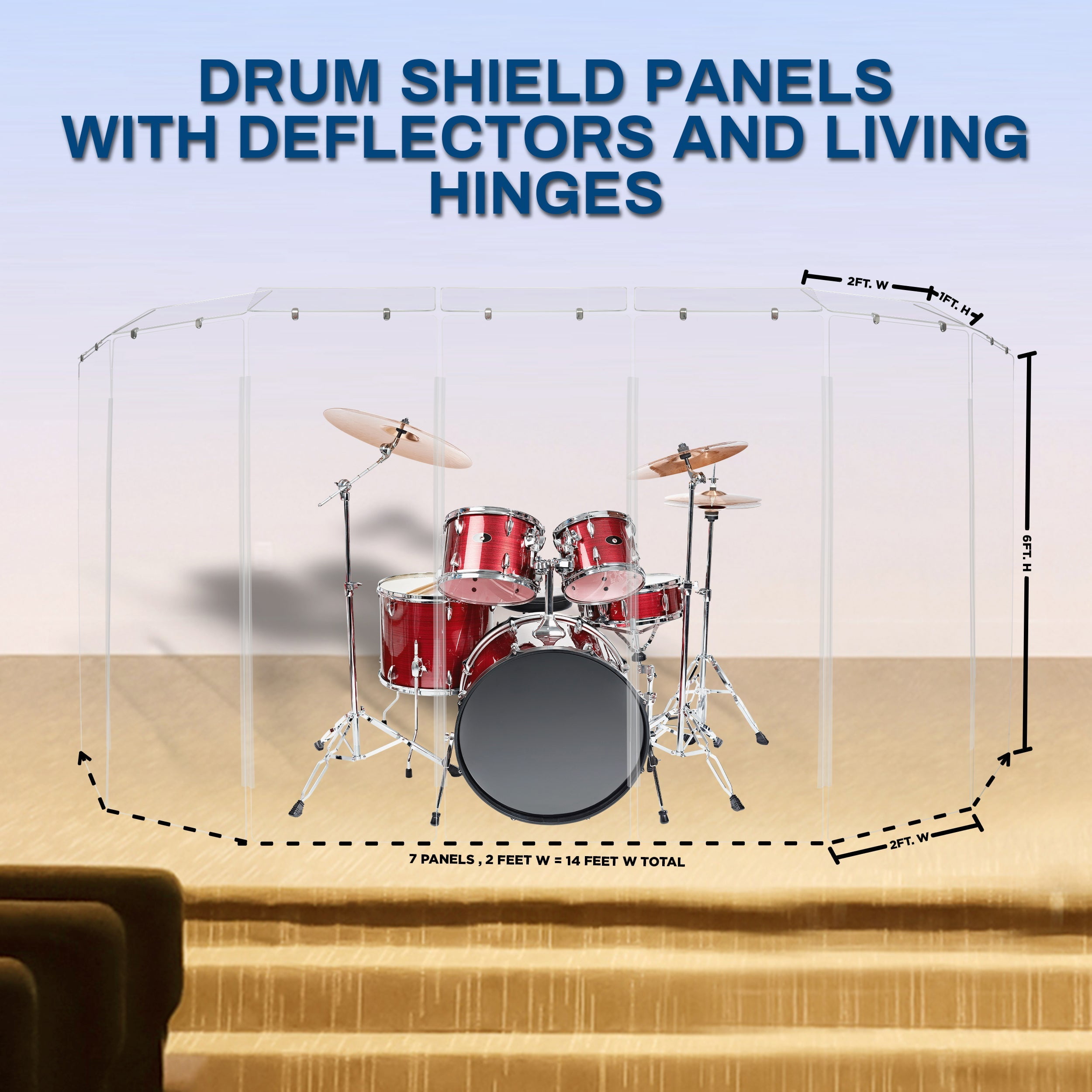 PENNZONI Drum Shield, 7 Panels & Deflectors w/ Living Hinges, 6 ft