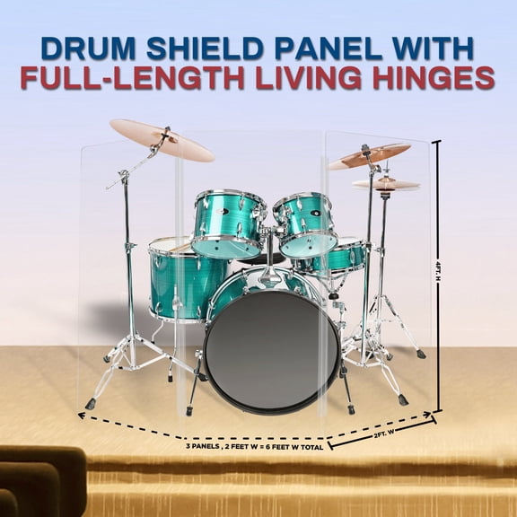 PENNZONI Drum Shield, Comes w/ 3 Panels & Living Hinges, 4 ft. Clear Acrylic Panels