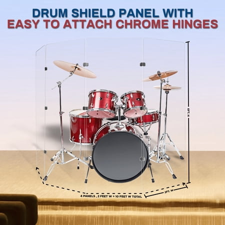 PENNZONI Drum Shield, Comes w/ 4 Panels & Chrome Hinges, 6 ft Clear Acrylic Panels