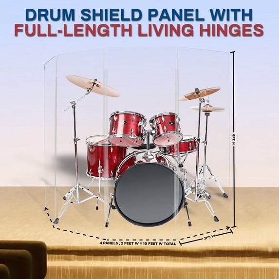 PENNZONI Drum Shield, Comes w/ 4 Panels & Living Hinges, 6 ft Clear Acrylic Panels