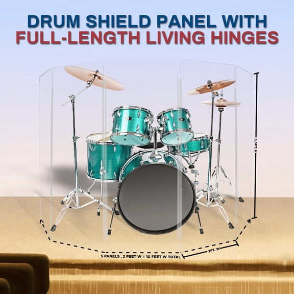 PENNZONI Drum Shield, Comes w/ 5 Panels & Living Hinges, 5.5 ft. Clear Acrylic Panels