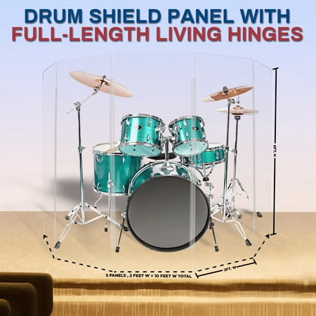 PENNZONI Drum Shield, Comes w/ 5 Panels & Living Hinges, 6 ft Clear Acrylic Panels