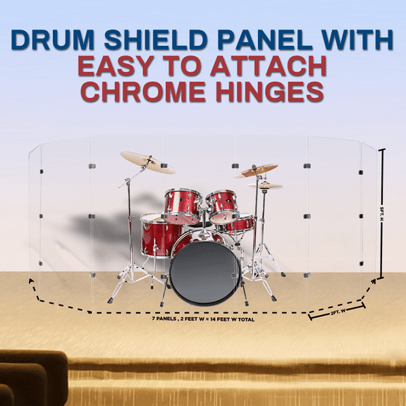 PENNZONI Drum Shield, Comes w/ 7 Panels & Chrome Hinges, 5 ft Clear Acrylic Panels