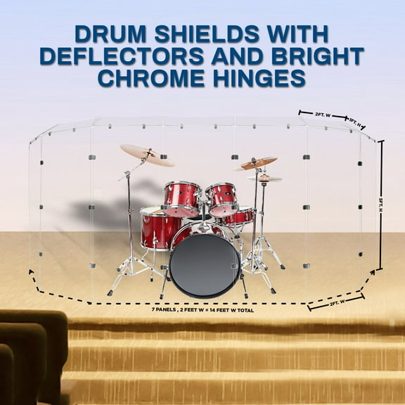 PENNZONI Drum Shield, Comes w/ 7 Panels, Deflectors & Chrome Hinges, 4 ft Clear Acrylic Panels