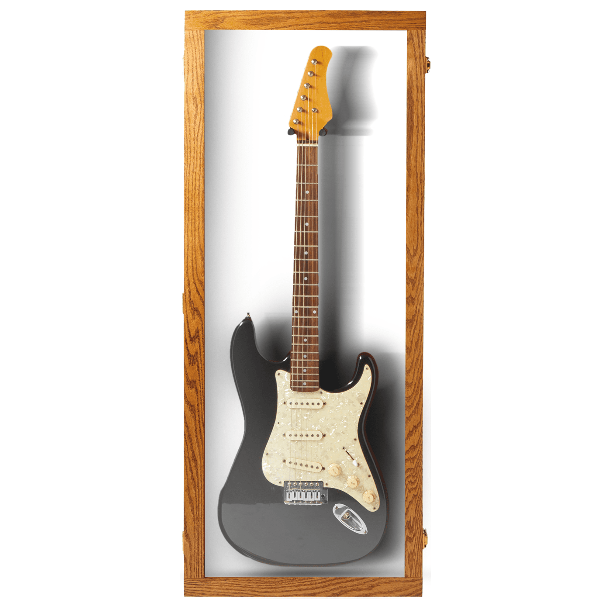 PENNZONI Electric Guitar Display Case, Clear Acrylic & Hardwood Cabinet, Natural Oak w/ White Felt