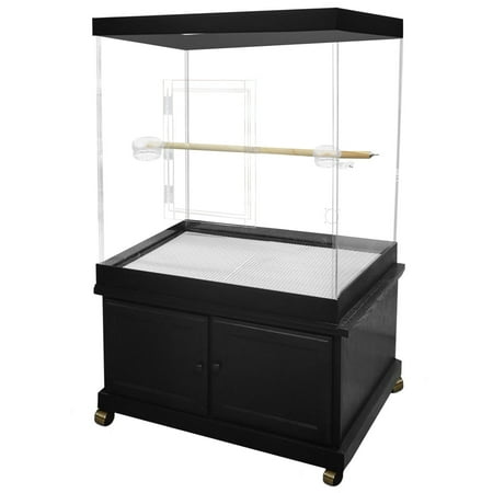 PENNZONI Extra Large Bird Cage for Macaws & Parrots, Clear Acrylic Cage, Black Base w/ Decorative Top