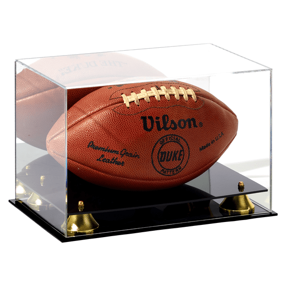PENNZONI Football Helmet Display Case w/ Black Acrylic Base & Gold Risers, Mirror Back