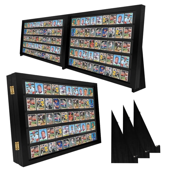 PENNZONI Full Table Top Display Case w/ Stand, Acrylic Baseball Card Show, Black