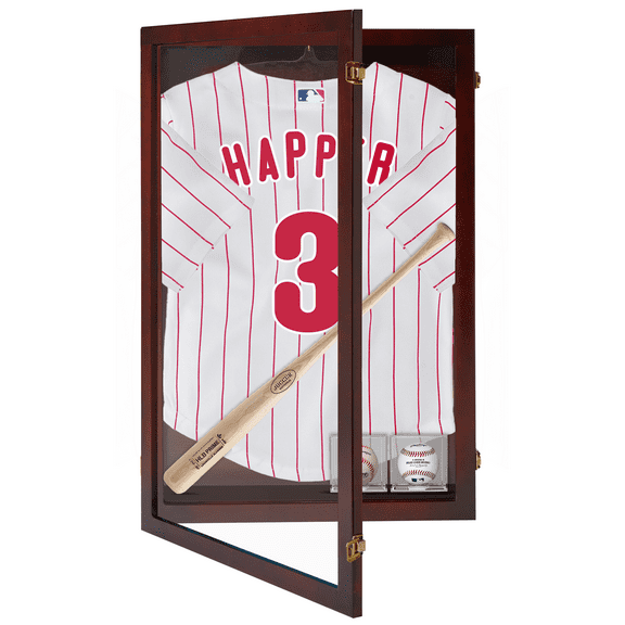 PENNZONI Jersey Frame Display Case, Acrylic Sports Jersey Frame Lockable, Large Extra Deep, Cherry