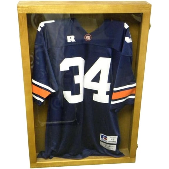PENNZONI Jersey Frame Display Case, Acrylic Sports Jersey Frame Shadow box w/ Lock, Large Size, Golden Oak