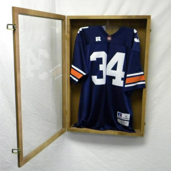 PENNZONI Jersey Frame Display Case , Acrylic Sports Jersey Frame Shadow box w/ Lock,Large Size, Walnut