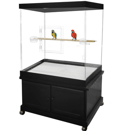 PENNZONI Large Bird Cage for Macaws, Large Parrot Cage, Crystal Clear Acrylic Cage, Glossy Oak Base