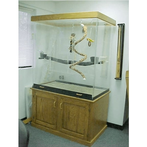 PENNZONI Large Bird Cage for Macaws & Parrots,Clear Acrylic Cage, Glossy Oak Base w/ Decorative Top