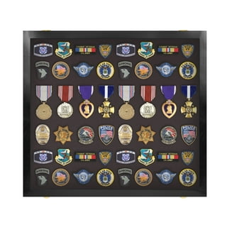 Pin Button Medal Display Case Wall Cabinet Shadow Box, Real Glass