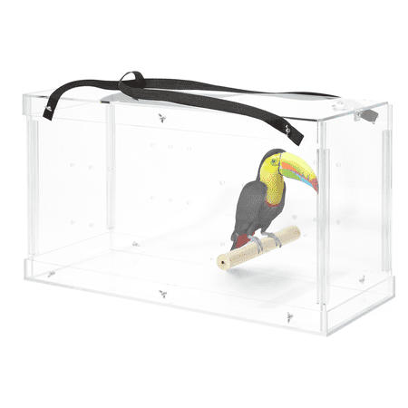 PENNZONI Macaw & Parrot Carrier, Large Bird Acrylic Cage w/ Feeder Bowls