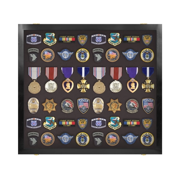 PENNZONI Medals Display Case, Military Shadow Box, Black w/ Black Felt Large