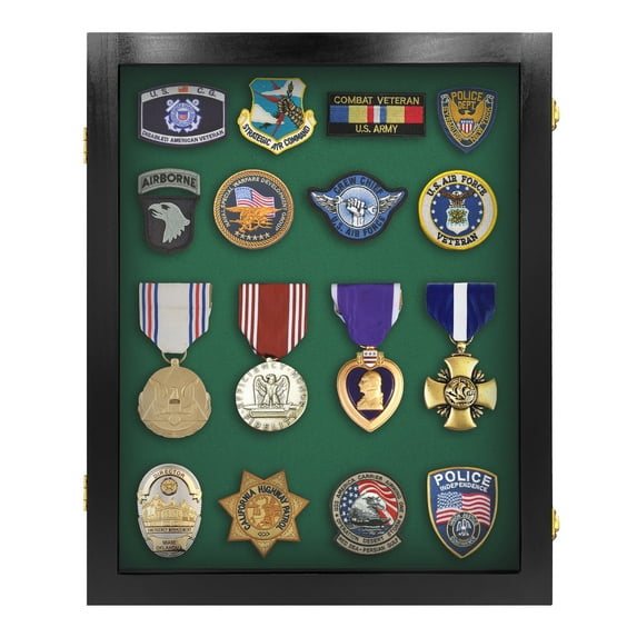 PENNZONI Medals Display Case, Military Shadow Box, Black w/ Green Felt Small