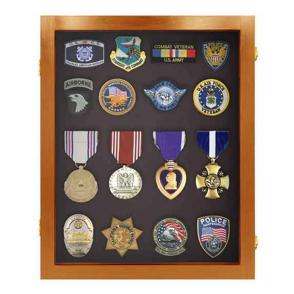PENNZONI Medals Display Case, Military Shadow Box, Walnut w/ Black Felt Small