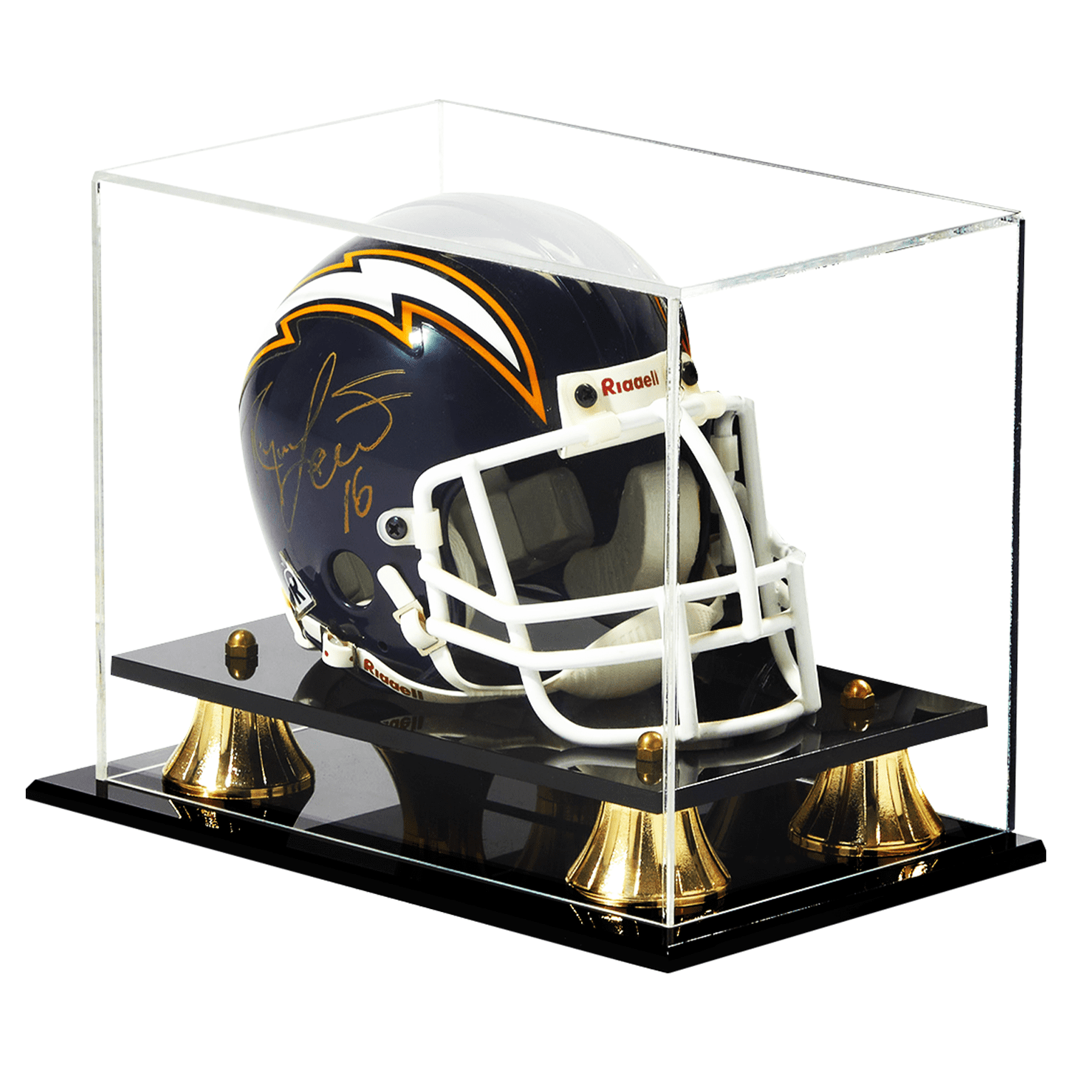 PENNZONI Mini Football Helmet Display Case w/ Black Acrylic Base & Gold ...