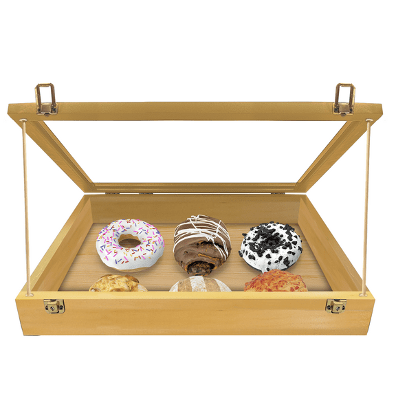 PENNZONI Small Tabletop Trade Show Display Case w/ Wooden Dowels, Golden Oak, No Felt