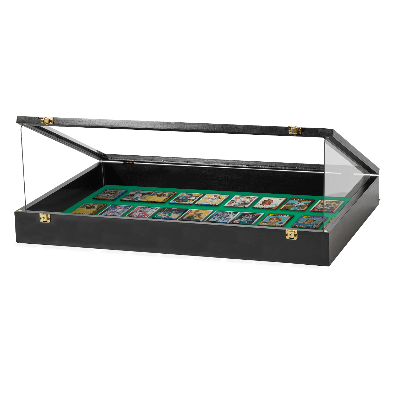 Black and Green Felt Lockable Acrylic Display Case