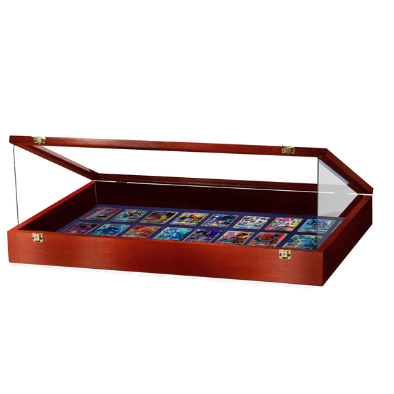 PENNZONI Trade Show Display Portable Case, Clear Acrylic Box w/ Acrylic Side Guards, Cherry w/ Blue Felt