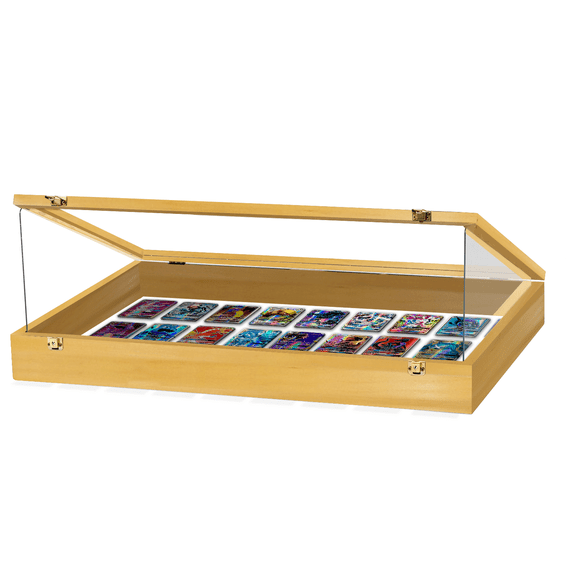 PENNZONI Trade Show Display Portable Case, Clear Acrylic Box w/ Acrylic Side Guards, Golden Oak w/ White Felt