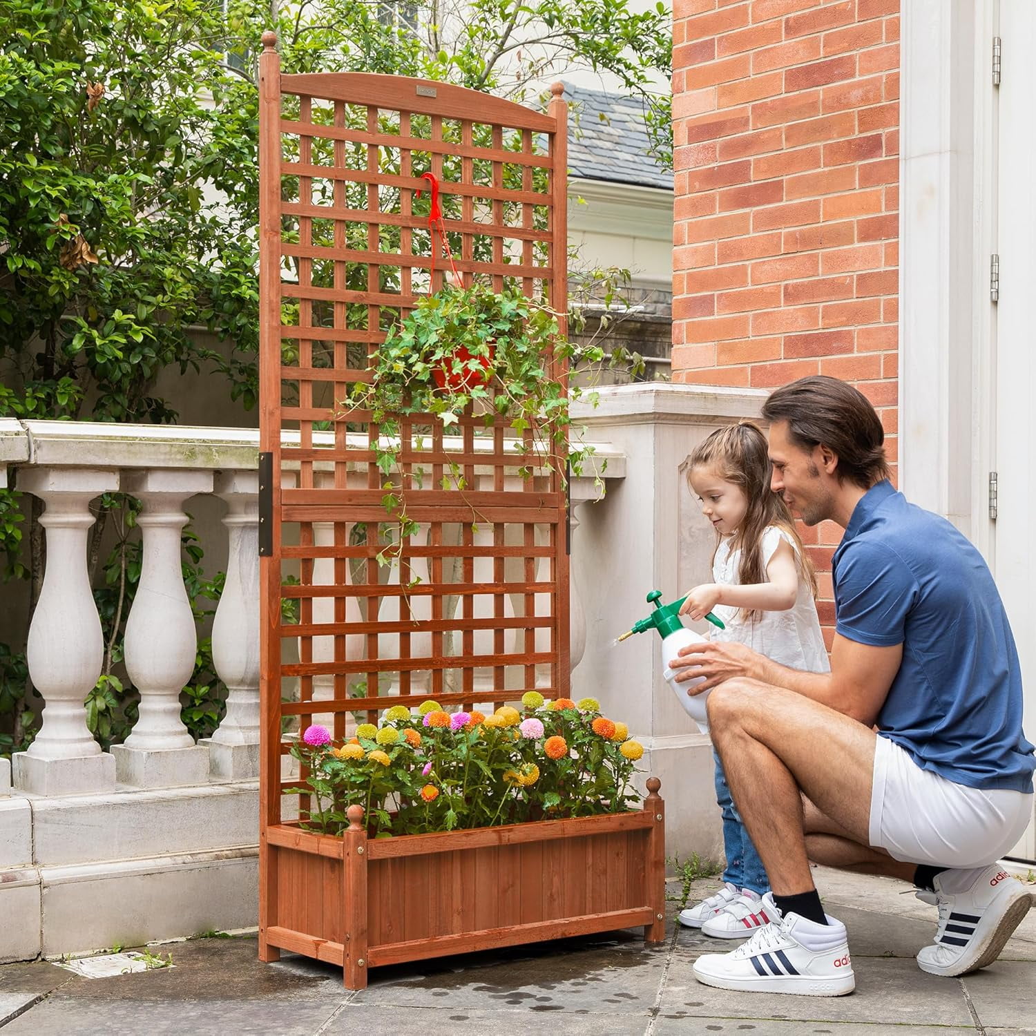 PENOVA Wood Planter Raised Garden Bed with Trellis 71 Inch Tall ...