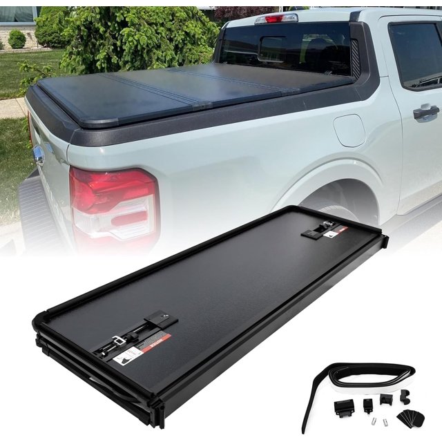 PENSUN 4.5FT Hard TriFold Pickup Truck Bed Tonneau Cover with LED