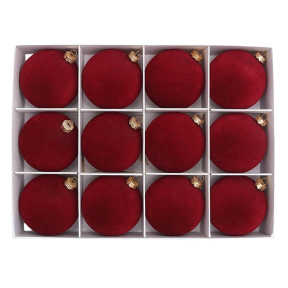 PEONAVET 2.4" Velvet Christmas Ball, 12 Pcs Flocked Red Xmas Tree ornaments Set Large Shatterproof Hanging Balls for Party Home Décor