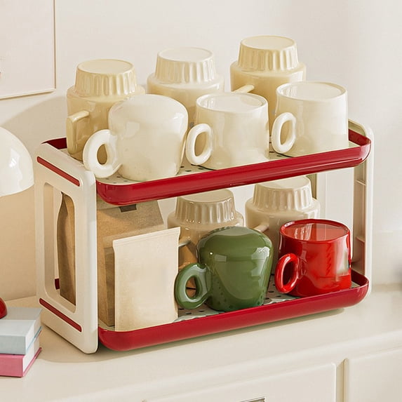 PEONAVET 2 Tier Desk Shelf Organizer, Small Desktop Rack for Desk Organization Kitchen Spice Rack Or Bathroom Countertop Organizer(Red)