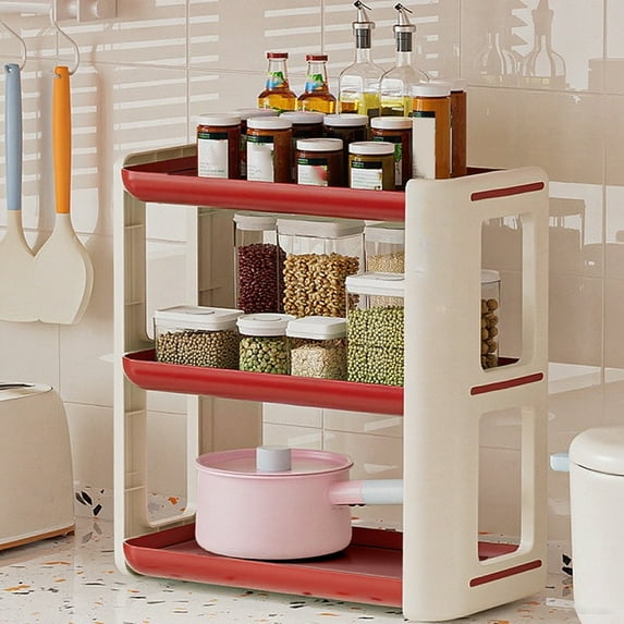 PEONAVET 3 Tier Desk Shelf Organizer, Small Desktop Rack for Desk Organization Kitchen Spice Rack Or Bathroom Countertop Organizer(Red)