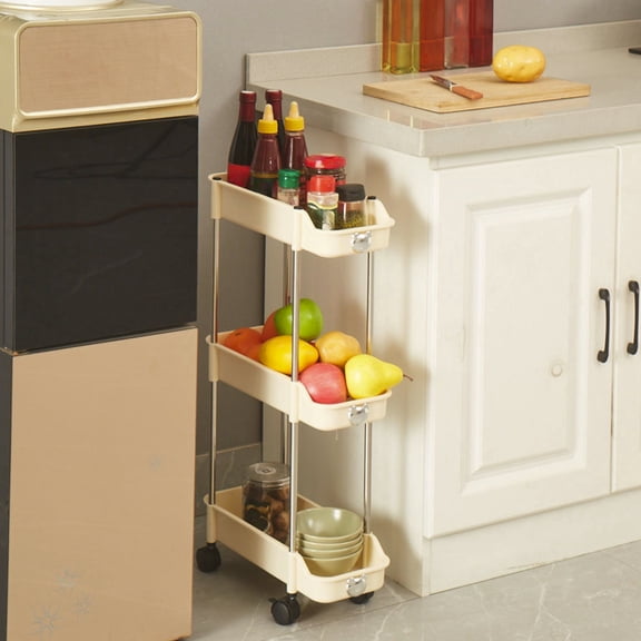 PEONAVET 3-Tier Storage Rack with Wheels, Slim Rolling Storage Cart for Bathroom Organizer Easy Assembly Mobile Shelving Unit for Office, Kitchen, Laundry Room & Narrow Places