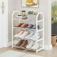 thumbnail image 1 of PEONAVET 3 Tiers Shoe Rack for Entrance, Mental Shoe Shelf Storage Organizer , Boot & Shoe Storage Shelf for Entryway, Hallway, Closet（White）, 1 of 8