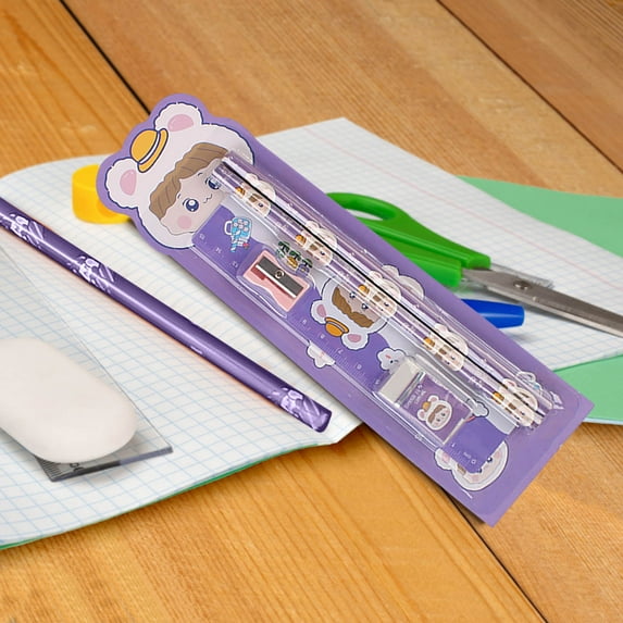 PEONAVET 5 Pcs Stationery Set, Cute Starting Season Supplies for Primary Students with Pencils Rulers Erasers Sharpeners, Stationery Party Supplies