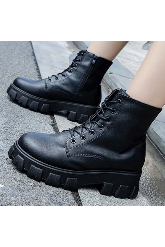 Ankle Boots for Women Lace-Up Ankle Boot with Zipper Black Mid-hee Boots Women's Winter Shoes Christmas Gifts