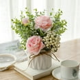 thumbnail image 1 of PEONAVET Artificial Rose Bouquet Silk Roses Potted Flowers With Small Ceramic Vase Fake Flower Decoration for Tables Home Party Dining Room Wedding up to 65% off, 1 of 6