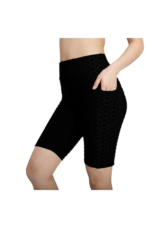 Black Biker Yoga Shorts with Pockets for Women, High Waisted Athletic Running Workout GShorts Tummy and Control 8" - Summer's Top Trends