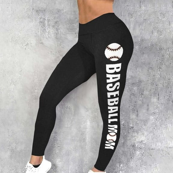 PEONAVET Black Leggings with Pockets for Women Baseball Prints Hidden Scrunch Butt Lifting High Waisted Tummy and Control Leggings Compression Running GYoga Pants - Summer's Top Trends
