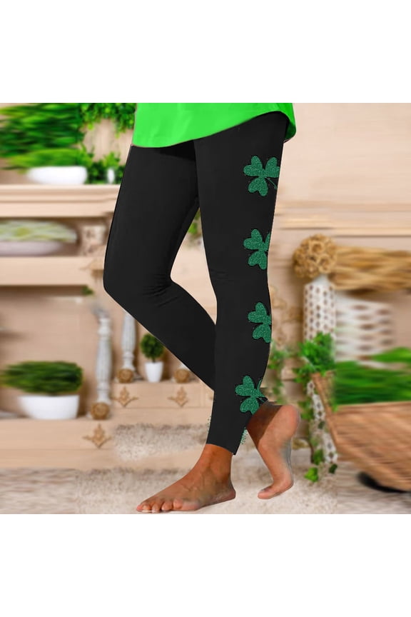 Black St Patrick's Day Womens Leggings Casual Yoga Pants with Tummy and Control Seamless High Waist Workout Butt Lifting Leggings Pants - Summer's Top Trends