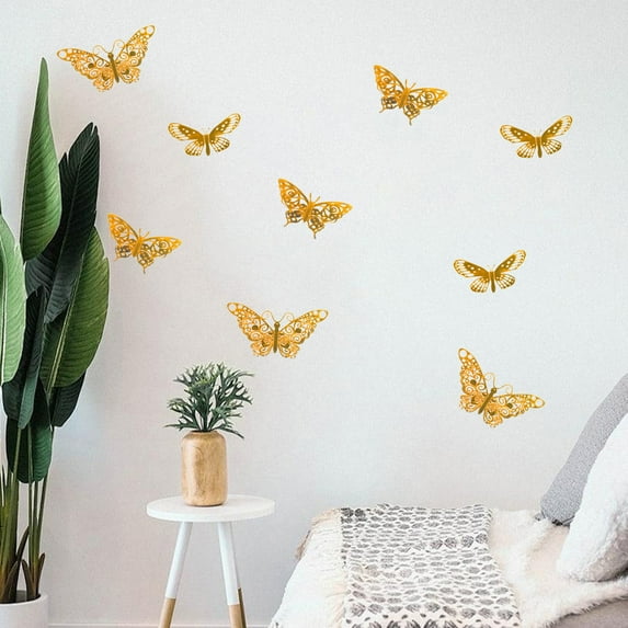 PEONAVET Butterflys Wall Stickers,12 Pcs Gold Butterflys Wall Decor for Birthdays Wedding Party Celebrations