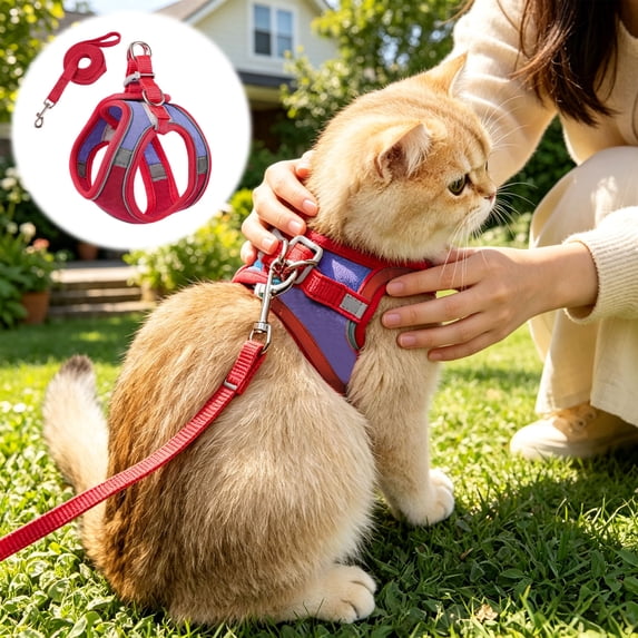 PEONAVET Cat Harness and Leash Set, Color Blocked Pet Strap And Leash Set Breathable Mesh Vests With Adjustable Straps Suitable For Small And Medium Cats And Dogs(Red)
