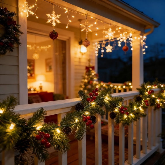 PEONAVET Christmas Garland with Light, Pre-Lit Christmas String Light Battery Operated Artificial Greenery Garland for Mantle, Staircase, Doorway, Indoor Outdoor Decorations