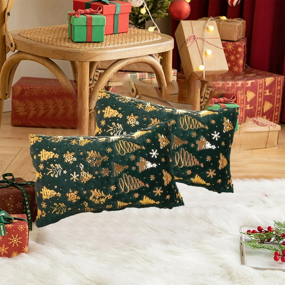 PEONAVET Christmas Pillow Cover,18×18 inch Christmas Tree Throw Pillow Case Soft Velvet Winter Xmas Cushion Case for Sofa Living Room Holiday Decor