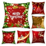 EGNMCR Christmas Red Gold Decor Throw Pillow Covers Xmas Outdoor Holiday Winter Deer Home Decorative Cushion Covers Tree Snowflake Decoration for Couch Sofa 18X18 Merry Christmas